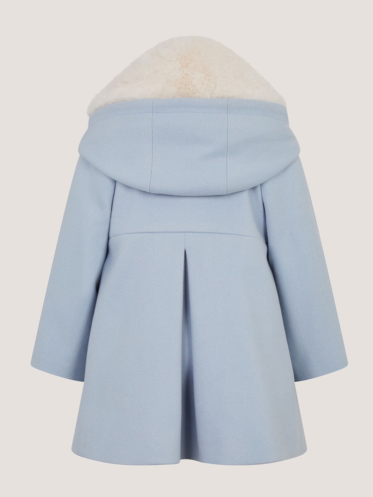 Monsoon Blue Baby Bow Faux Fur Collar Coat - Image 2 of 4