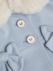 Monsoon Blue Baby Bow Faux Fur Collar Coat - Image 3 of 4
