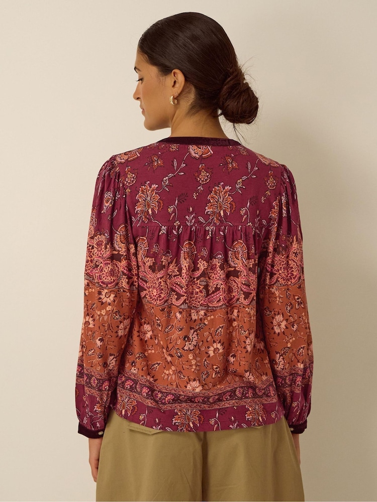 Monsoon Red Hunter Floral Print Jersey Shirt - Image 2 of 3 Monsoon Red Hunter Floral Print Jersey Shirt - Image 2 of 3