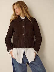 Monsoon Brown Maude Fringe Suede Jacket - Image 1 of 4