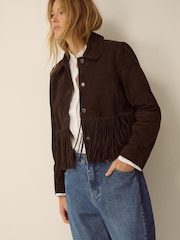 Monsoon Brown Maude Fringe Suede Jacket - Image 2 of 4