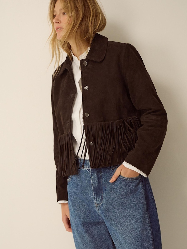 Monsoon Brown Maude Fringe Suede Jacket - Image 2 of 4