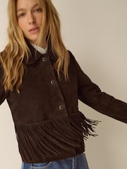 Monsoon Brown Maude Fringe Suede Jacket - Image 4 of 4