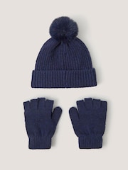 Monsoon Blue Bow Bobble Hat & Gloves Set - Image 2 of 3