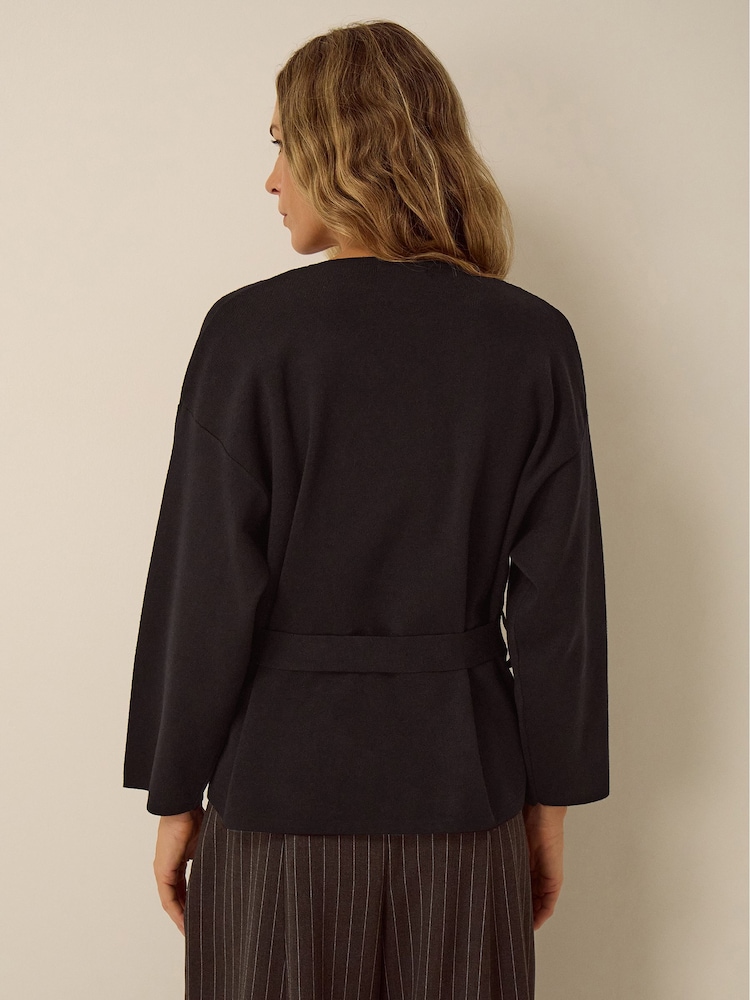 Monsoon Black Bess Belted Knit Jacket - Image 2 of 4 Monsoon Black Bess Belted Knit Jacket - Image 2 of 4