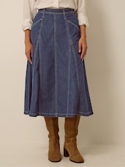 Monsoon Harper Godet Denim Midi Kjol - Bild 1 av 4