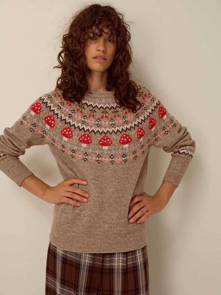 Monsoon Brown Mia Mushroom Fair Isle Jumper - Image 1 of 3 Monsoon Brown Mia Mushroom Fair Isle Jumper - Image 1 of 3
