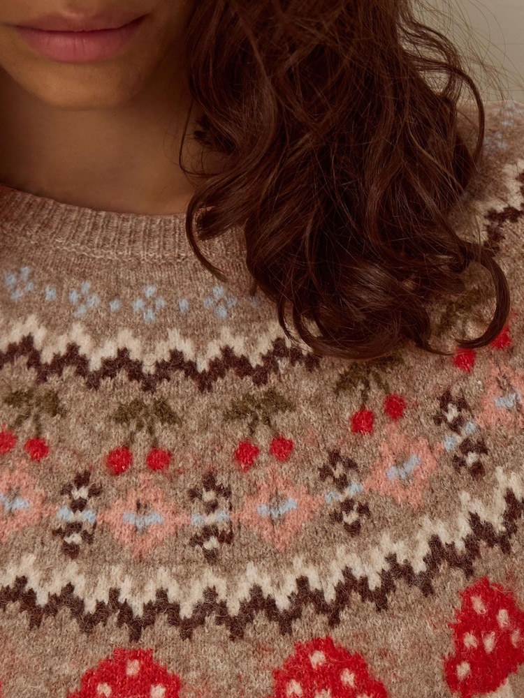Monsoon Brown Mia Mushroom Fair Isle Jumper - Image 2 of 3 Monsoon Brown Mia Mushroom Fair Isle Jumper - Image 2 of 3