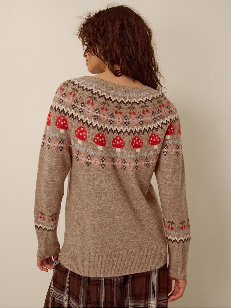 Monsoon Brown Mia Mushroom Fair Isle Jumper - Image 3 of 3 Monsoon Brown Mia Mushroom Fair Isle Jumper - Image 3 of 3