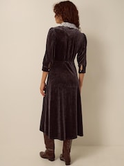 Monsoon Brown Leith Lace Collar Velvet Midi Dress - Image 3 of 4