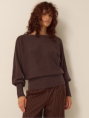 Monsoon Brown Remi Ribbed Boat Neck Jumper - Image 1 of 3