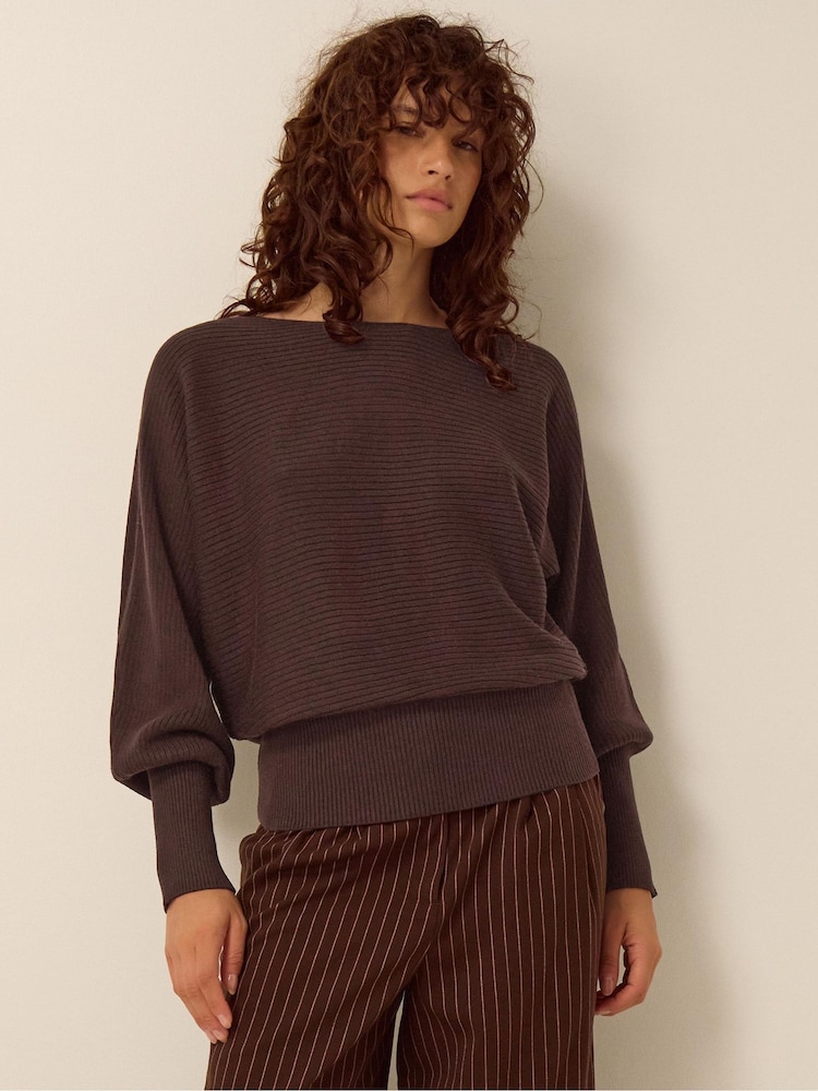 Monsoon Brown Remi Ribbed Boat Neck Jumper - Image 1 of 3 Monsoon Brown Remi Ribbed Boat Neck Jumper - Image 1 of 3