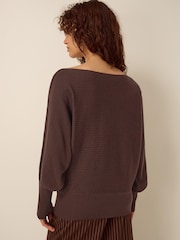 Monsoon Brown Remi Ribbed Boat Neck Jumper - Image 2 of 3