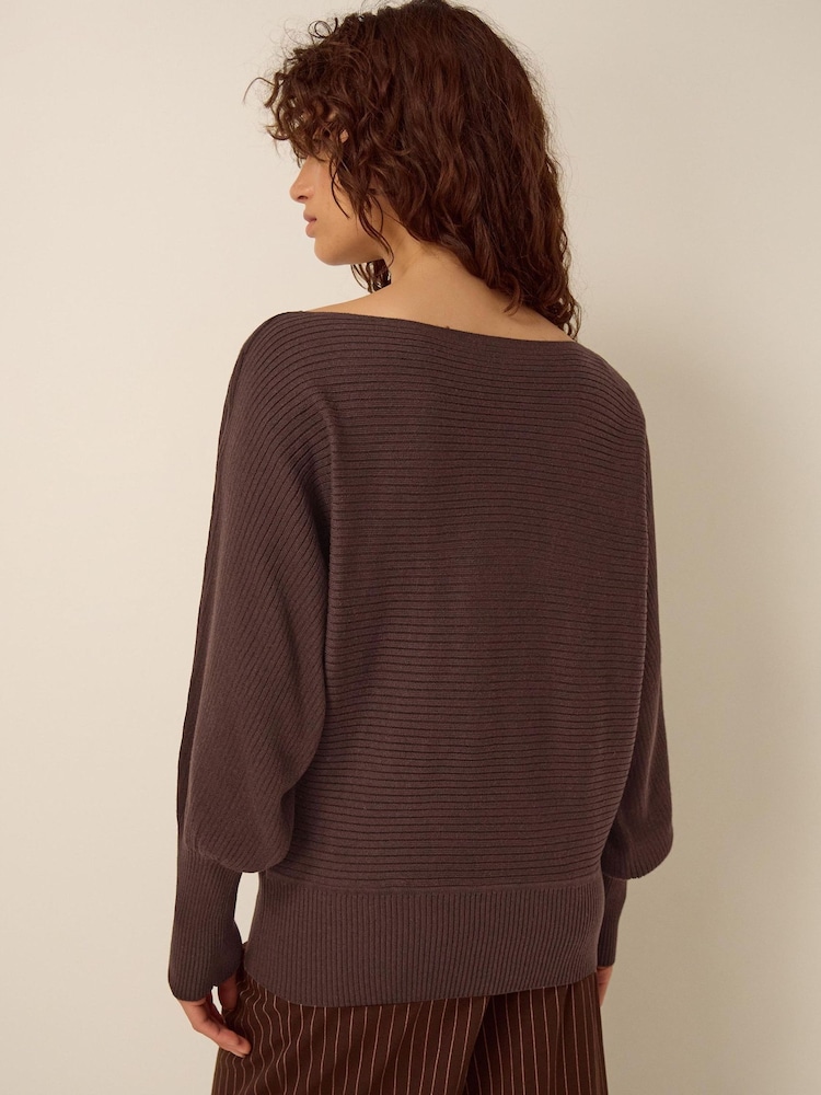 Monsoon Brown Remi Ribbed Boat Neck Jumper - Image 2 of 3 Monsoon Brown Remi Ribbed Boat Neck Jumper - Image 2 of 3