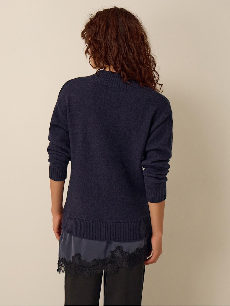 Monsoon Blue Lilah Lace Trim Jumper - Image 2 of 3 Monsoon Blue Lilah Lace Trim Jumper - Image 2 of 3