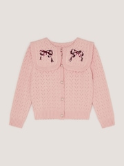 Monsoon Pink Sequin Bow Pointelle Cardigan - Image 2 of 4
