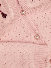 Monsoon Pink Sequin Bow Pointelle Cardigan - Image 4 of 4