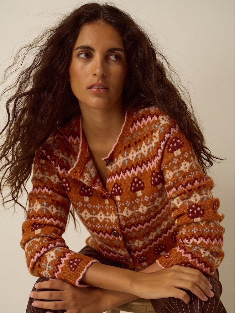 Monsoon Orange Mia Mushroom Knit Cardigan - Image 2 of 4 Monsoon Orange Mia Mushroom Knit Cardigan - Image 2 of 4