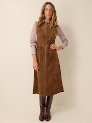 Monsoon Brown Josie Sleeveless Faux Suede Midi Dress - Image 1 of 4