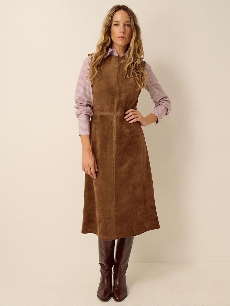 Monsoon Brown Josie Sleeveless Faux Suede Midi Dress - Image 1 of 4 Monsoon Brown Josie Sleeveless Faux Suede Midi Dress - Image 1 of 4