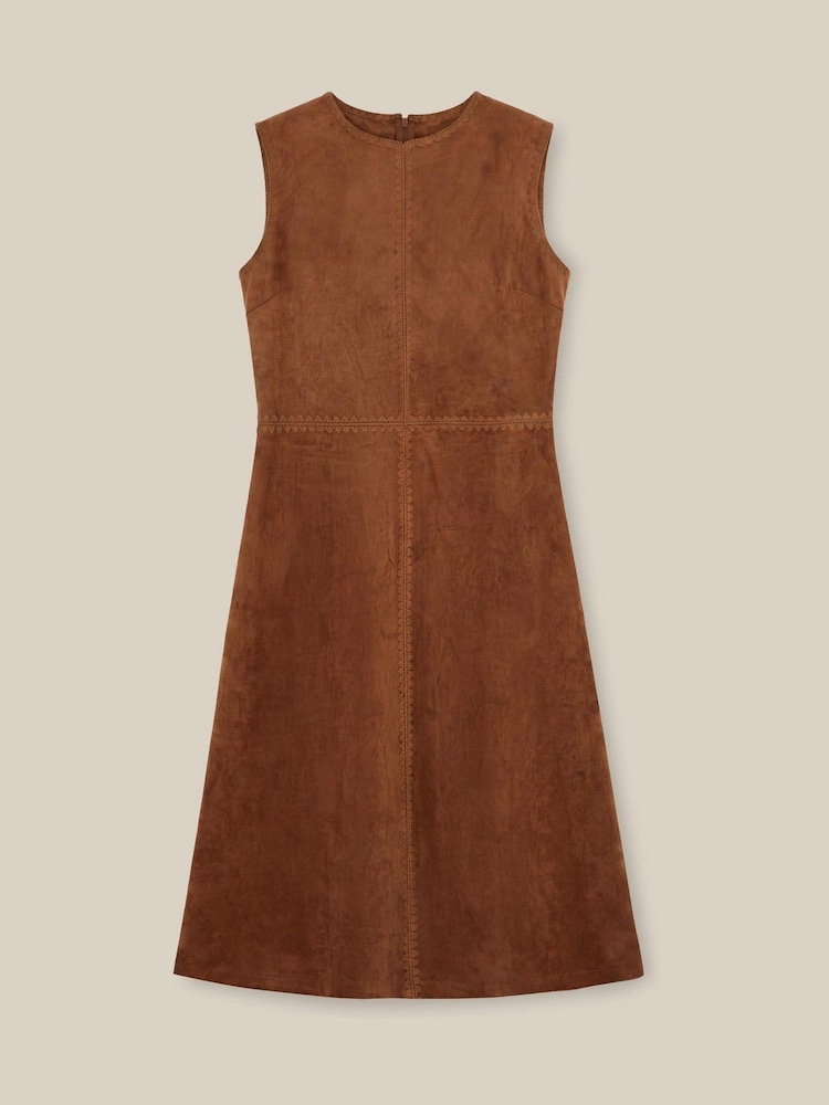 Monsoon Brown Josie Sleeveless Faux Suede Midi Dress - Image 4 of 4 Monsoon Brown Josie Sleeveless Faux Suede Midi Dress - Image 4 of 4