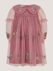 Monsoon Pink Floral Embroidered Mesh Dress - Image 2 of 4