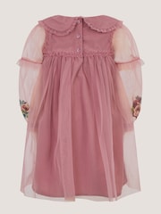 Monsoon Pink Floral Embroidered Mesh Dress - Image 3 of 4