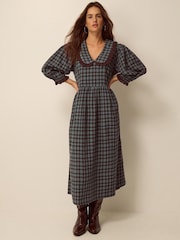 Monsoon Blue Ruby Collar Check Print Midi Dress - Image 1 of 3