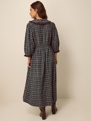 Monsoon Blue Ruby Collar Check Print Midi Dress - Image 2 of 3