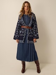 Monsoon Blue Payton Paisley Fringe Cardigan - Image 1 of 3