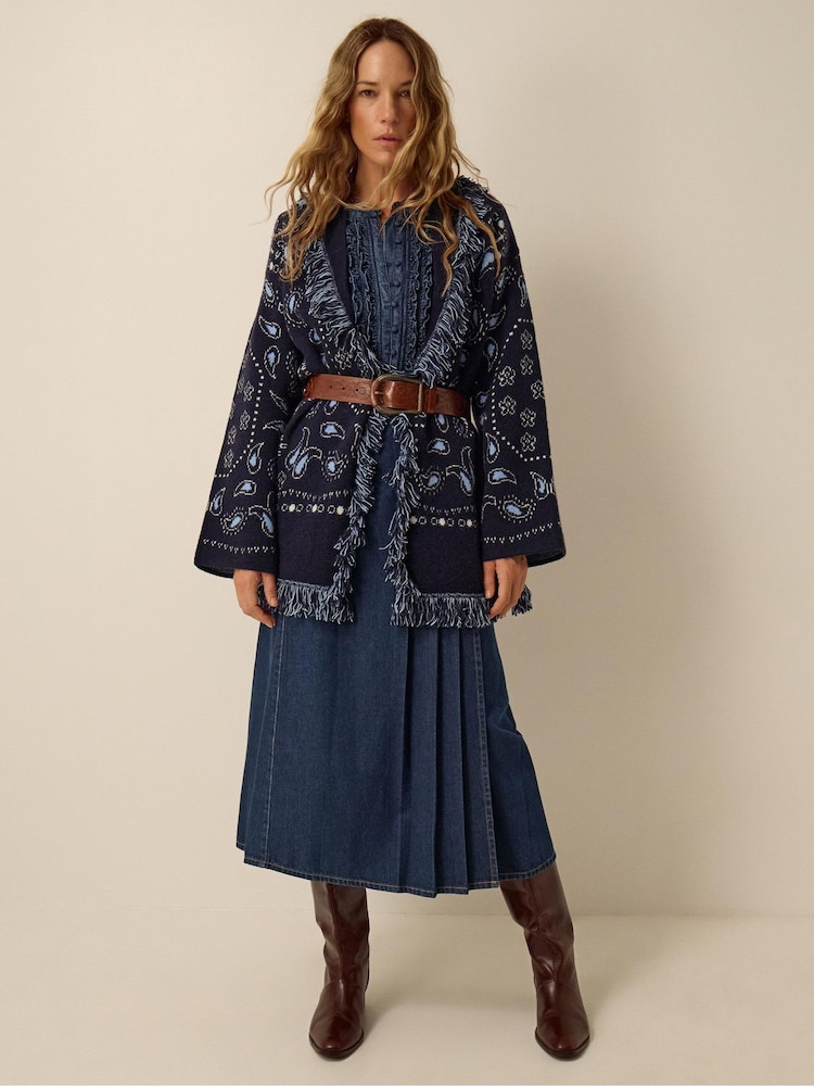 Monsoon Blue Payton Paisley Fringe Cardigan - Image 1 of 3 Monsoon Blue Payton Paisley Fringe Cardigan - Image 1 of 3