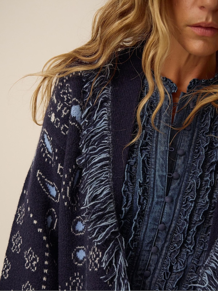 Monsoon Blue Payton Paisley Fringe Cardigan - Image 2 of 3 Monsoon Blue Payton Paisley Fringe Cardigan - Image 2 of 3
