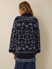 Monsoon Blue Payton Paisley Fringe Cardigan - Image 3 of 3