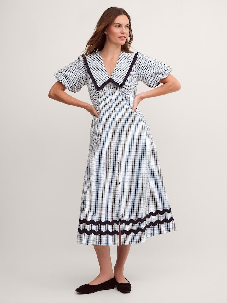 Monsoon Riley Puff Sleeve Check Print Midi Dress - 5суретінің 1 суреті