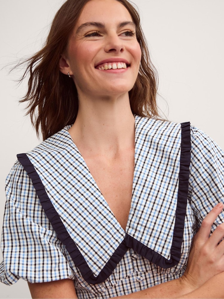 Monsoon Riley Puff Sleeve Check Print Midi Dress - 5суретінің 2 суреті