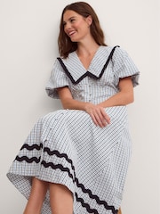Monsoon Riley Puff Sleeve Check Print Midi Dress - 5суретінің 4 суреті
