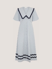 Monsoon Riley Puff Sleeve Check Print Midi Dress - 5суретінің 5 суреті