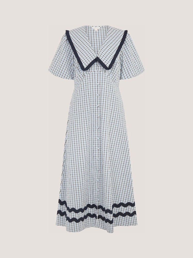 Monsoon Riley Puff Sleeve Check Print Midi Dress - 5суретінің 5 суреті