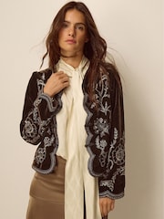 Monsoon Brown Julia Embellished Velvet Jacket - Image 1 of 4