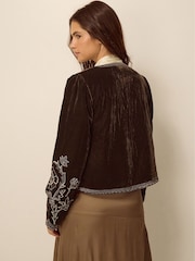 Monsoon Brown Julia Embellished Velvet Jacket - Image 3 of 4