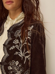 Monsoon Brown Julia Embellished Velvet Jacket - Image 4 of 4