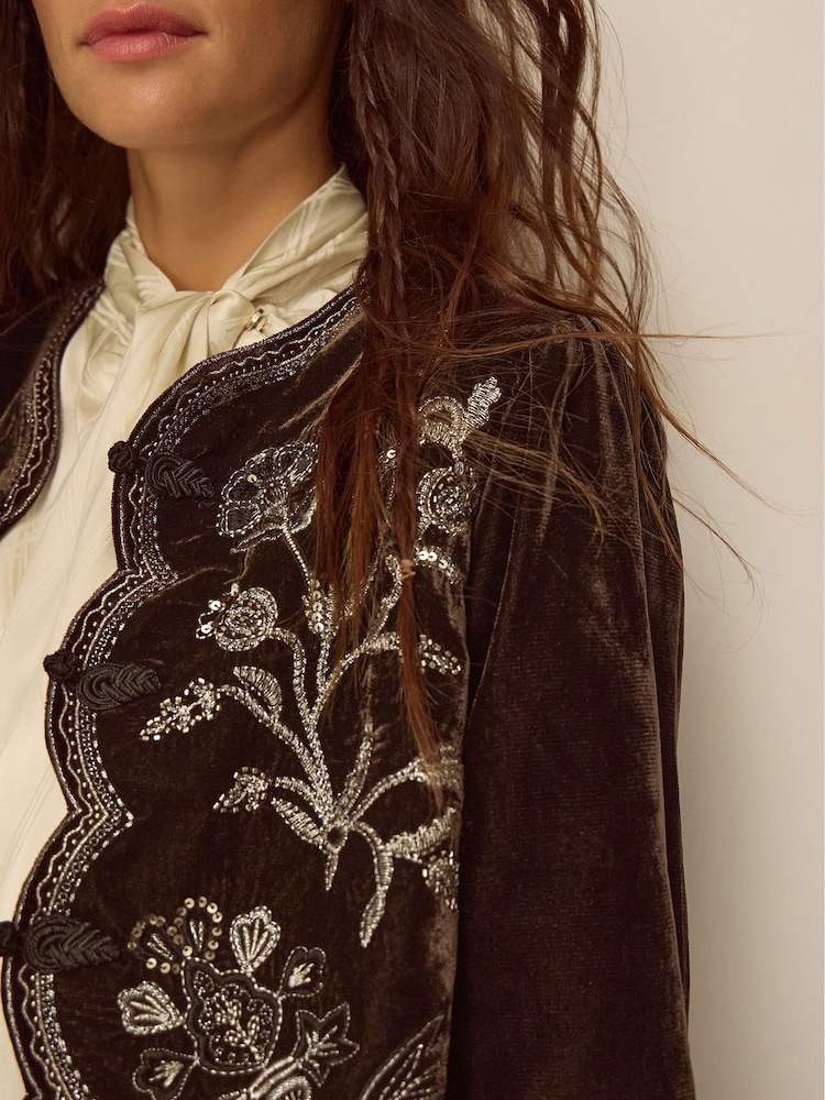 Monsoon Brown Julia Embellished Velvet Jacket - Image 4 of 4 Monsoon Brown Julia Embellished Velvet Jacket - Image 4 of 4