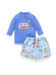 Purebaby Blue Long Sleeve Rash Vest & Board Shorts UPF50+ Swim Set - Image 1 of 5