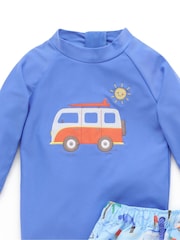 Purebaby Blue Long Sleeve Rash Vest & Board Shorts UPF50+ Swim Set - Image 3 of 5