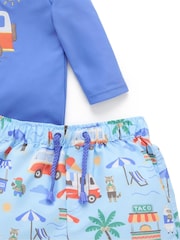 Purebaby Blue Long Sleeve Rash Vest & Board Shorts UPF50+ Swim Set - Image 4 of 5