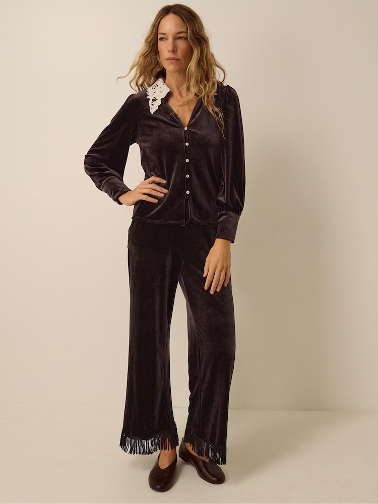 Monsoon Brown Tami Tassel Trim Velvet Trousers - Image 1 of 5