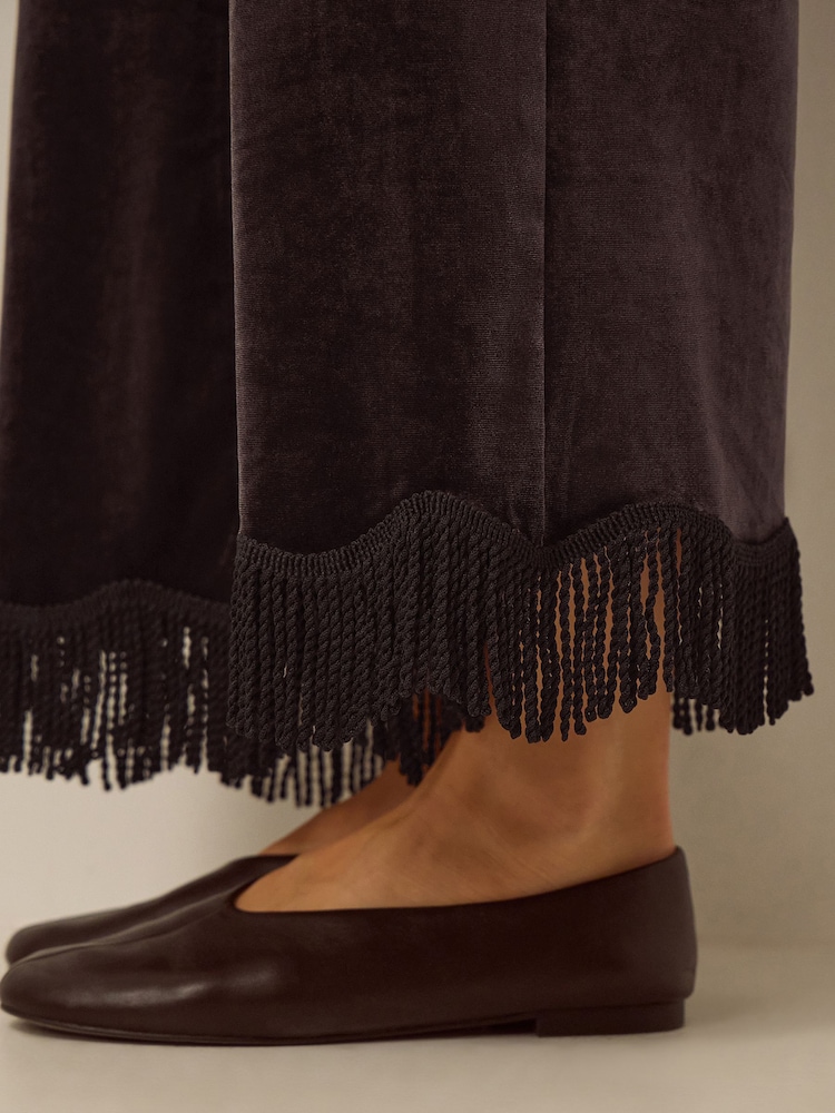 Monsoon Brown Tami Tassel Trim Velvet Trousers - Image 2 of 5