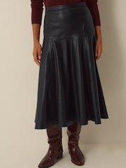 Monsoon Black Dianne Faux Leather Midi Skirt - Image 1 of 5