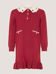 Monsoon Red Baby Embroidered Cable Knit Dress - Image 2 of 4