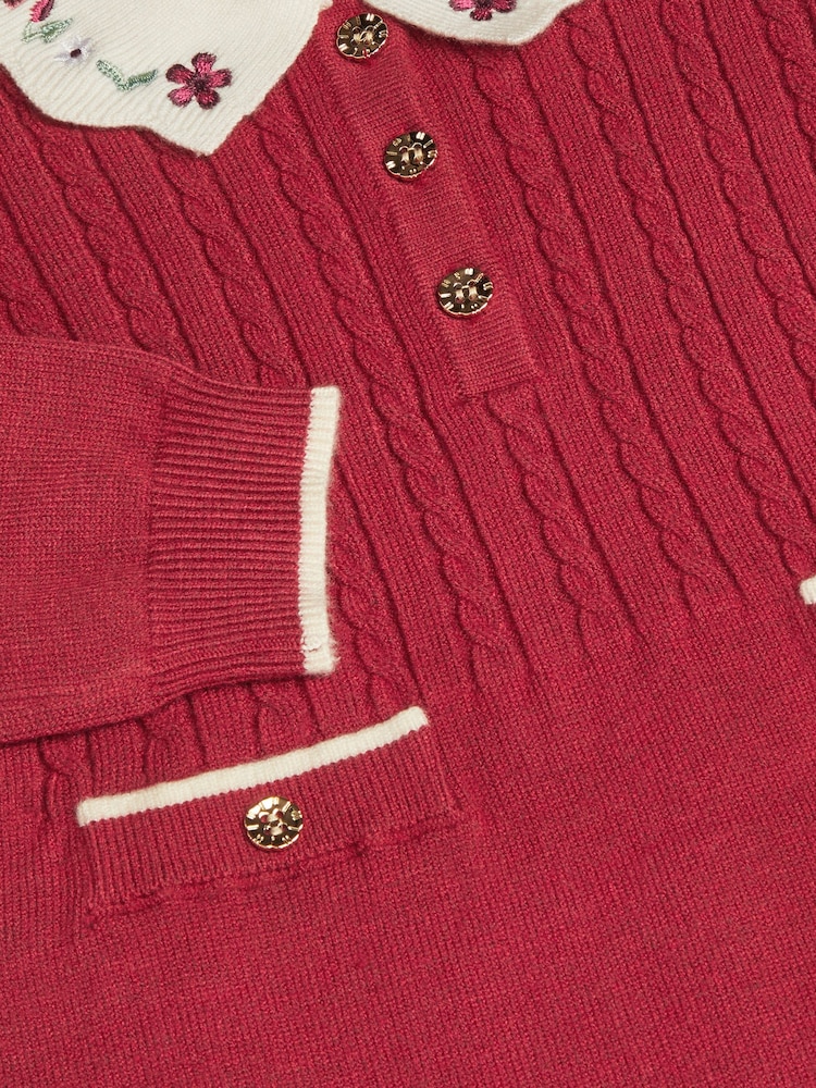 Monsoon Red Baby Embroidered Cable Knit Dress - Image 4 of 4 Monsoon Red Baby Embroidered Cable Knit Dress - Image 4 of 4